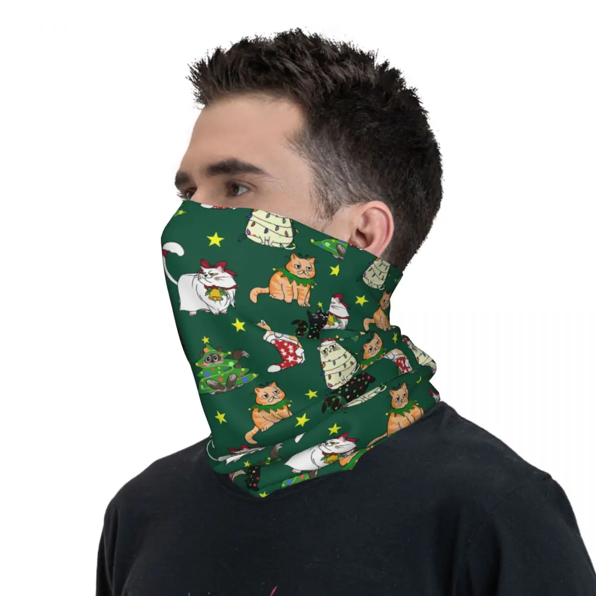 Natal gato bandana pescoço gaiter impresso envoltório máscara cachecol quente balaclava caminhadas pesca para homens mulheres adulto respirável