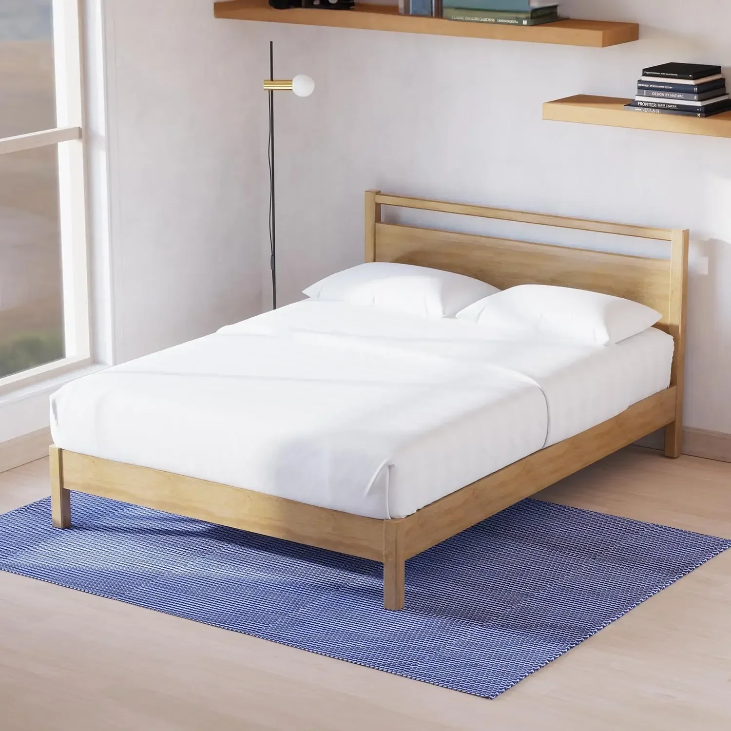 LIFEMENT Signature Wood Platform Bed Frame with Headboard, Essential, Noise Free, Under Bed Storage, No Box Spring Needed, Easy