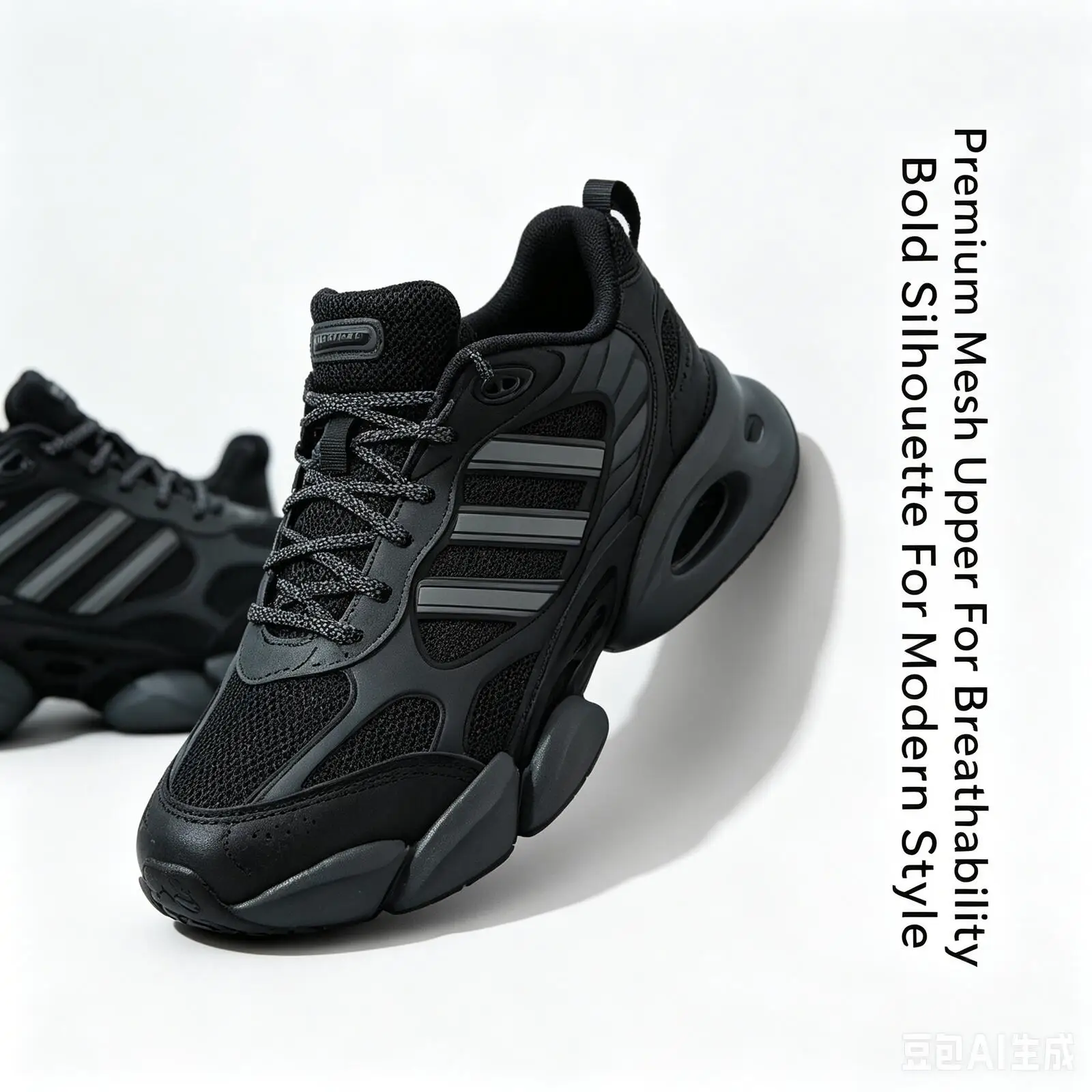 adidas Black White Three Stripes Breathable Mesh Lightweight Cushion Running Sneakers GW8336