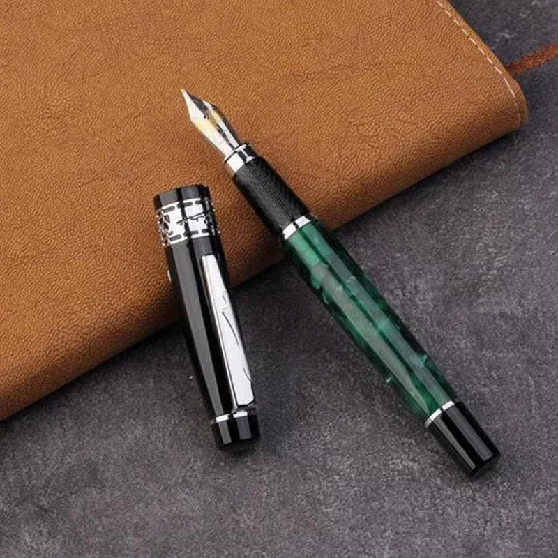 

Picasso 915 Metal And Celluloid Green Marble Fountain Pen Medium Nib 0.7MM Golden Trim Ink Pen Luxurious Writing Gift Pen Set