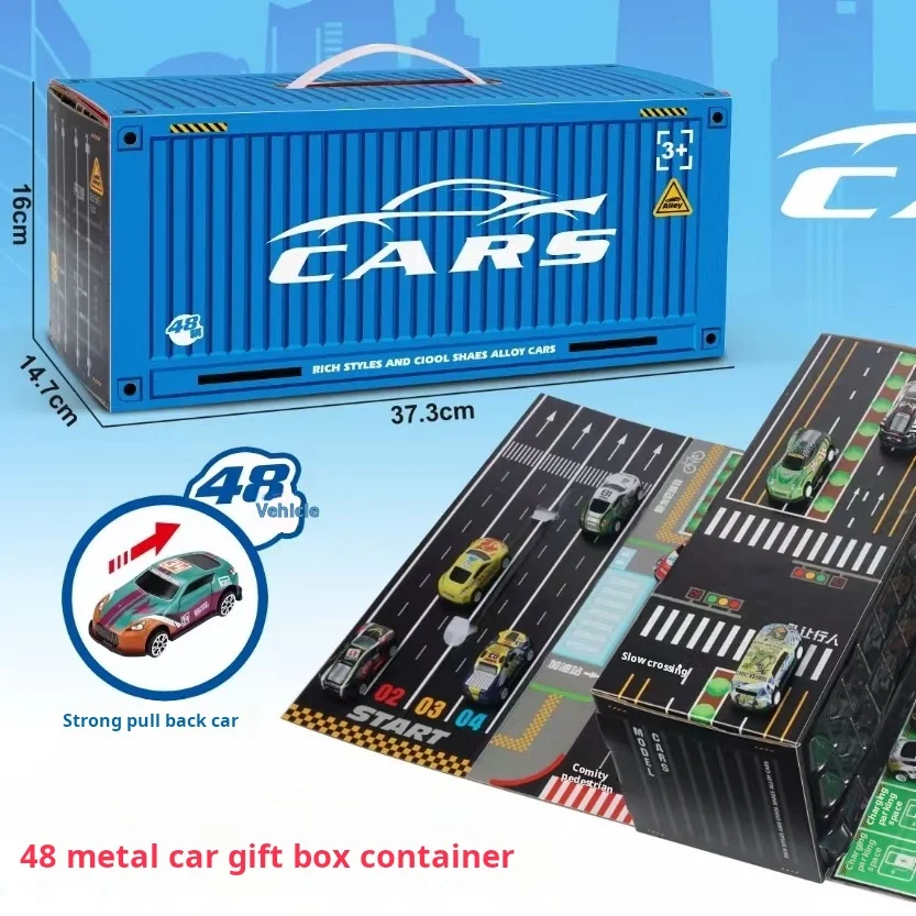 48 Uds. Coches extraíbles de aleación para niños, Mini vehículos de Metal, coches de carreras de inercia, juguetes con contenedor, caja de almacenamiento, juguete para niños, regalos