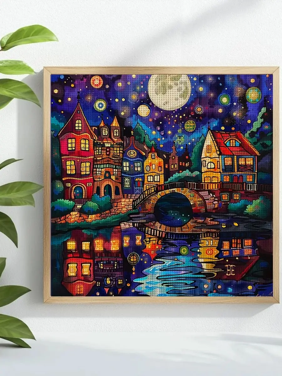 1 Stück 40X40CM/15,74 Zoll Nachtmotiv Kreuzstich-Set DIY-Kit 11CT/14CT DIY Stickerei-Set DIY Kreuzstich-Set Wandbild – Detail 1
