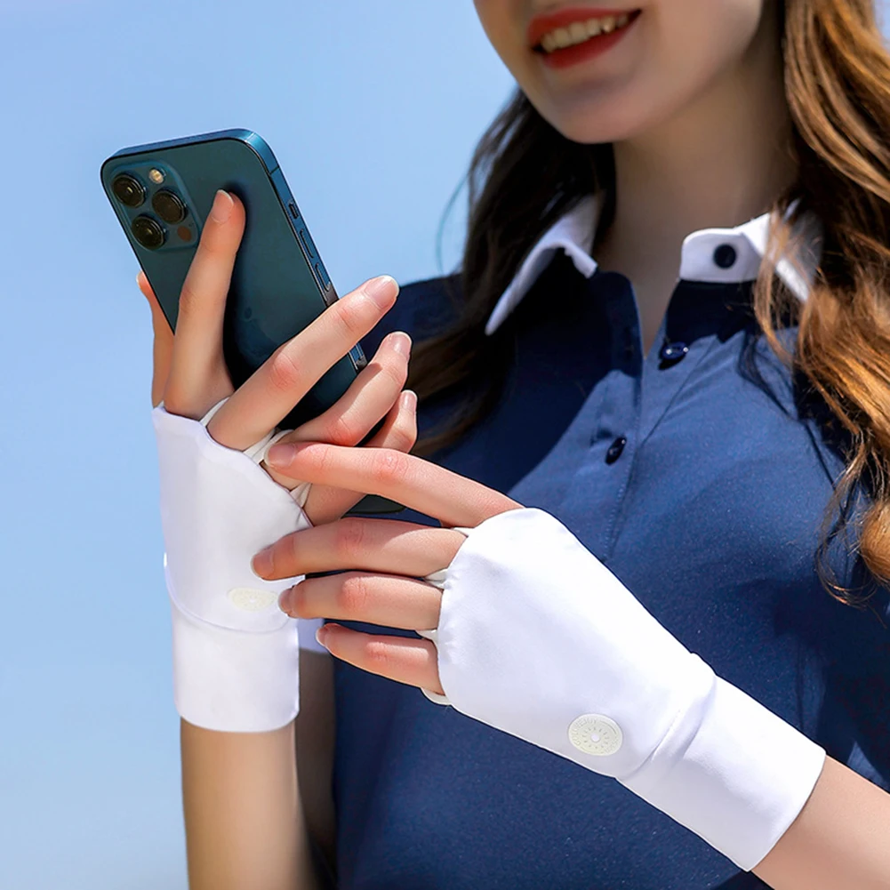 

Женские полуперчатки для гольфа, крутые дышащие солнцезащитные перчатки с УФ-защитой, перчатки для гольфа из ледяного шелка, полые ладони, эластичные для левой и правой руки