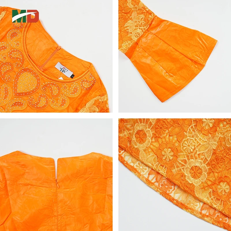MD الأفريقية التقليدية حجم كبير للنساء دبي تركيا المطرزة البرتقال بازان الثراء فستان الدانتيل حفل زفاف ثوب الجلابة
