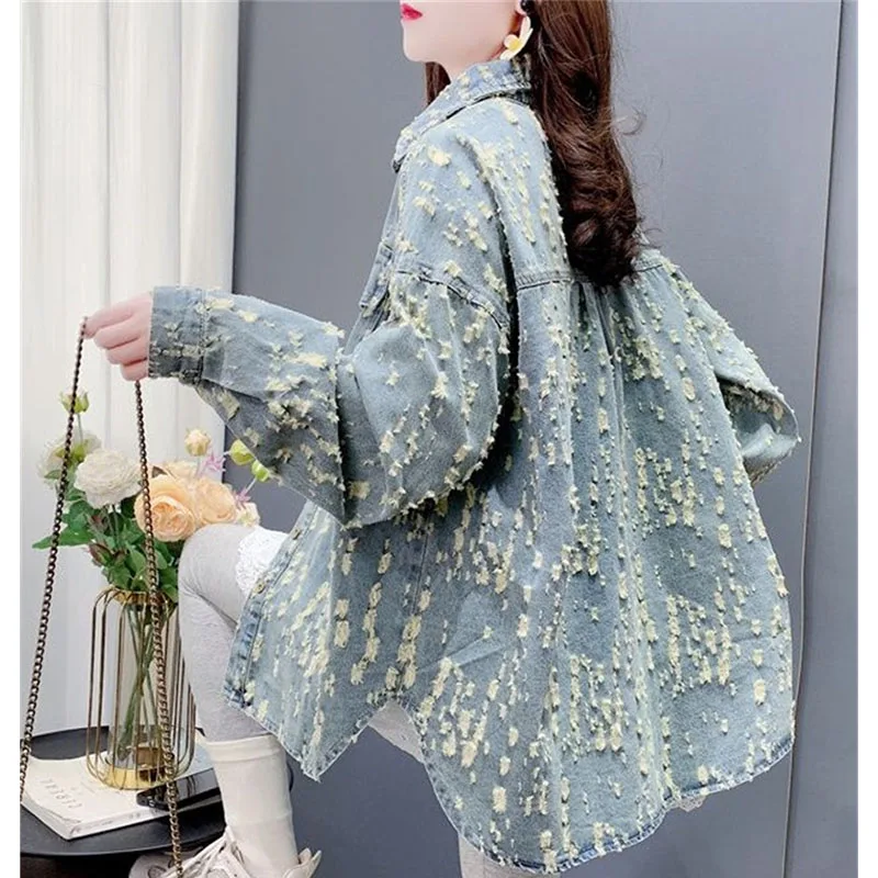 

Женская мода в стиле ретро, свободные джинсовые рубашки, куртка, осенняя женская сломанная ковбойская рубашка, женские джинсы с длинными рукавами для отдыха, блузка, пальто