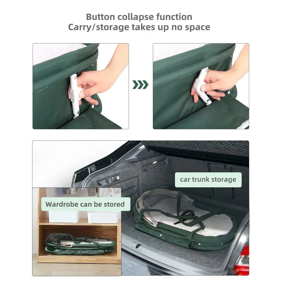 سرير سفر محمول مع مظلة 2 في 1 لحديثي الولادة باللون الأخضر