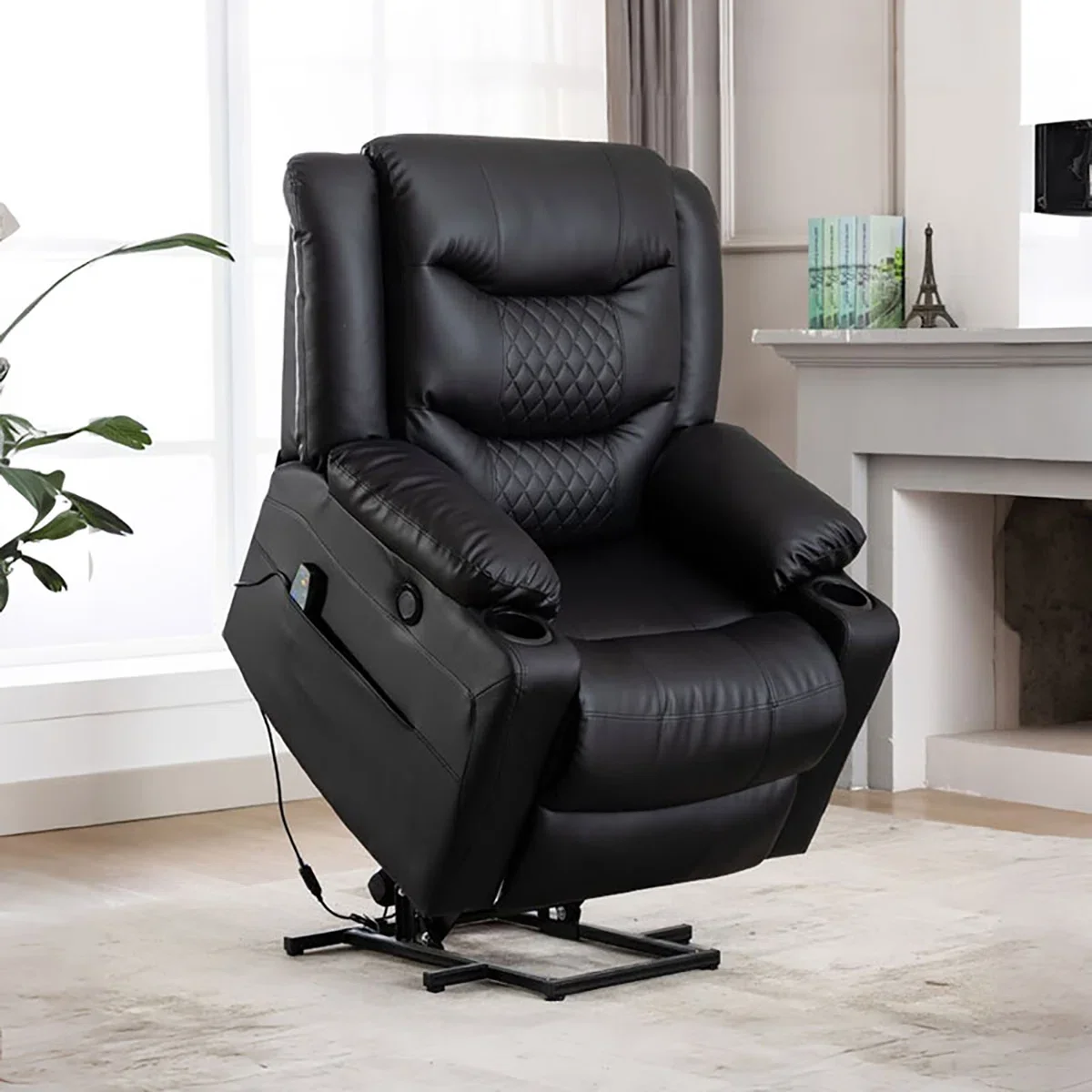 Triple Motor Dark Brown Recliner Chair With Large Power Lift Heat Massage Extended Footrest For Seniors USB Ports Included