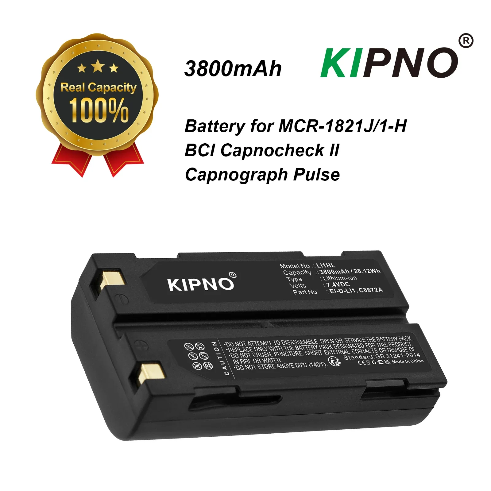 KIPNO Survey,Test Battery 3800mAh MCR-1821J/1-H for BCI Capnocheck II Capnograph Pulse  APS BC1071 CHC X91 X93 X900