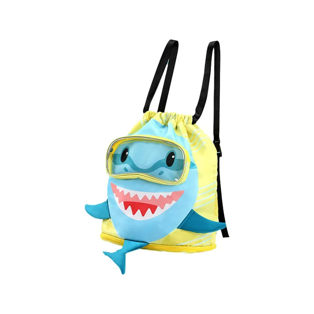 

Портативная сумка-мешок для плавания с рисунком акулы, из ткани Оксфорд, с мультяшным дизайном, для мокрых и сухих вещей, с затягивающимся шнурком, для разделения и хранения вещей