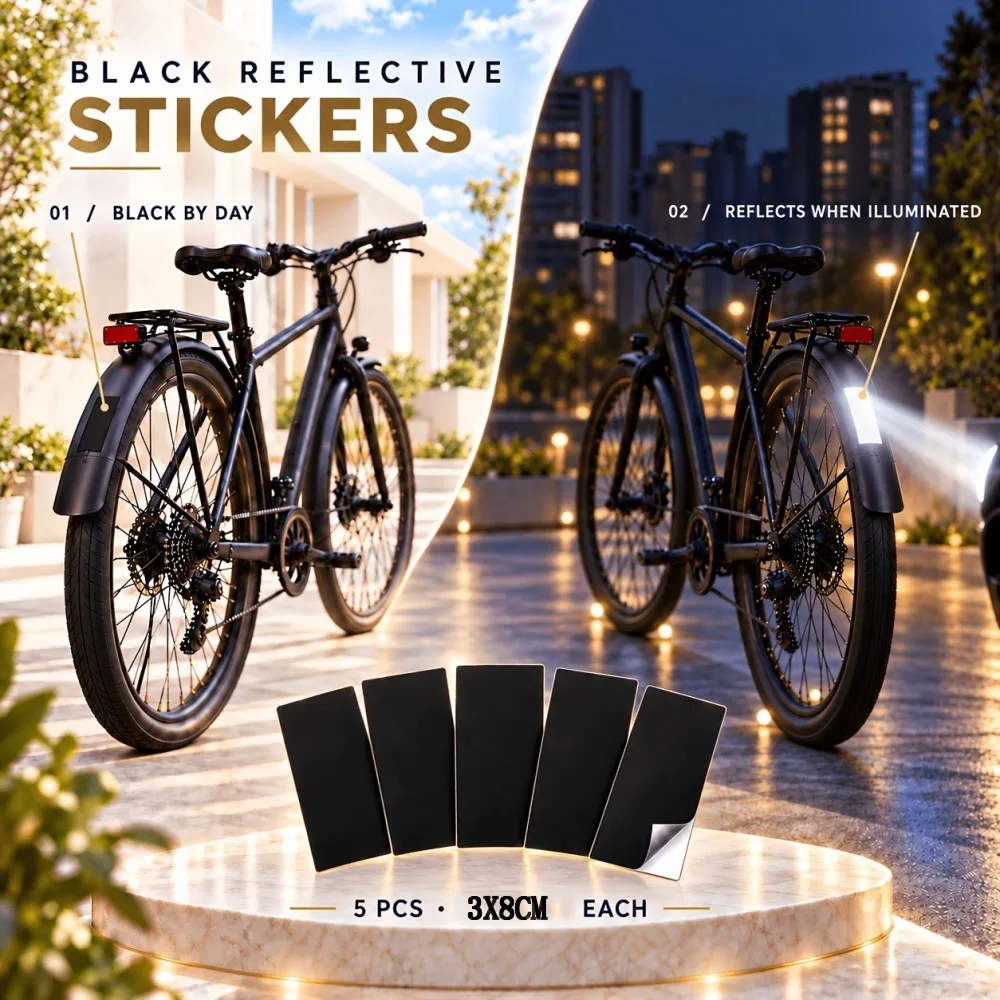 Motorcycle Helmets Bikes Reflective Tape Invisible Black Rectangle Stickers Simple Effective Universal Decals