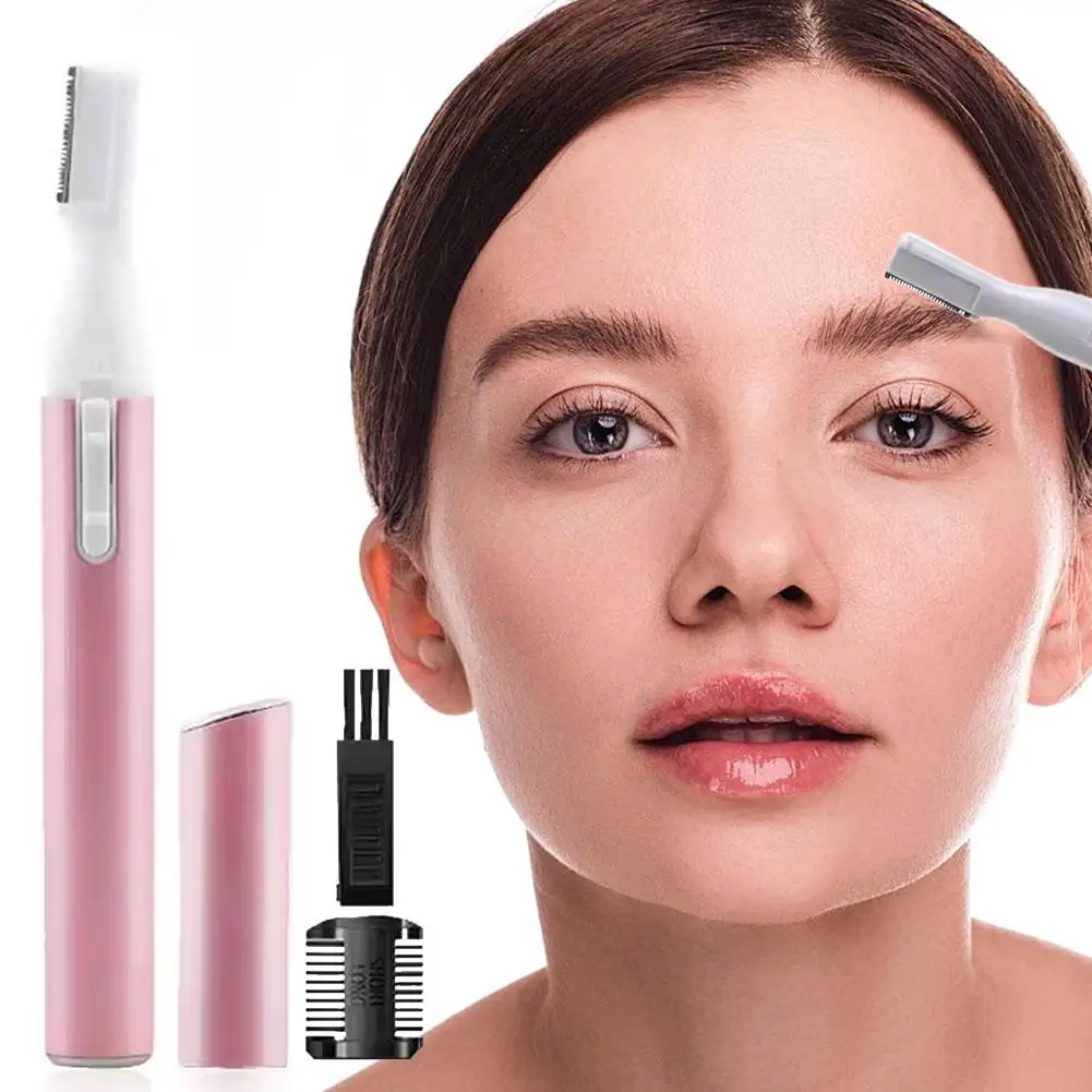 Recortador de vello facial todo en 1 con cuchillas enjuague para mujer, funciona con pilas para cejas, vello facial, nariz, oreja, aseo ligero