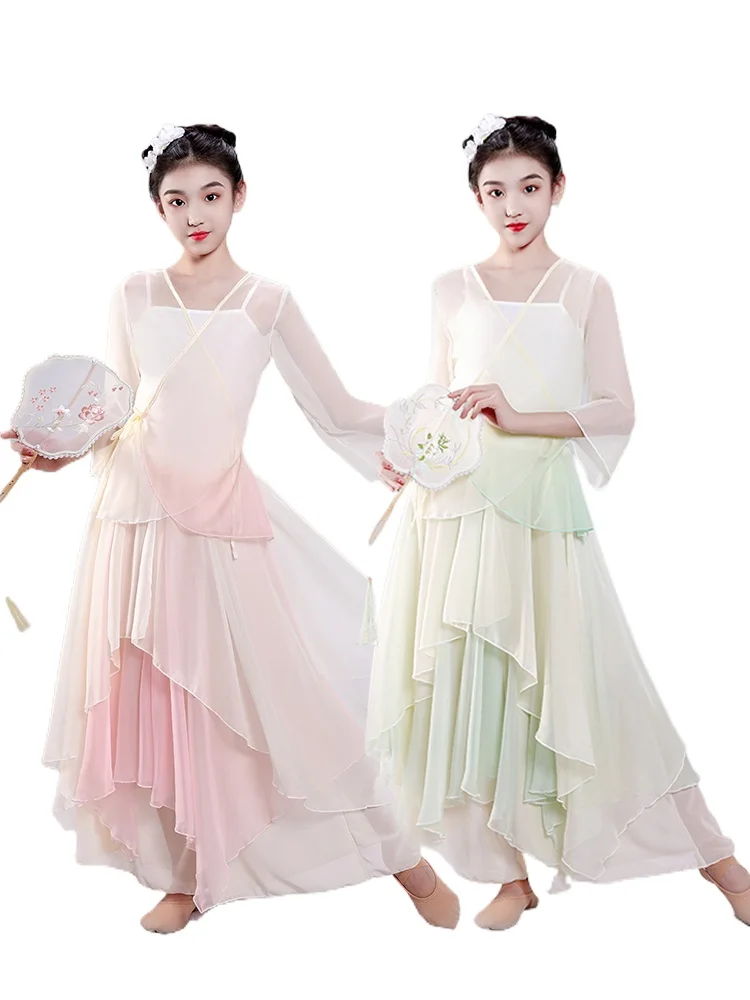 

Children's classical dance performance clothes elegant Chinoiserie gauze clothes Girls' dance practice clothes folk dance