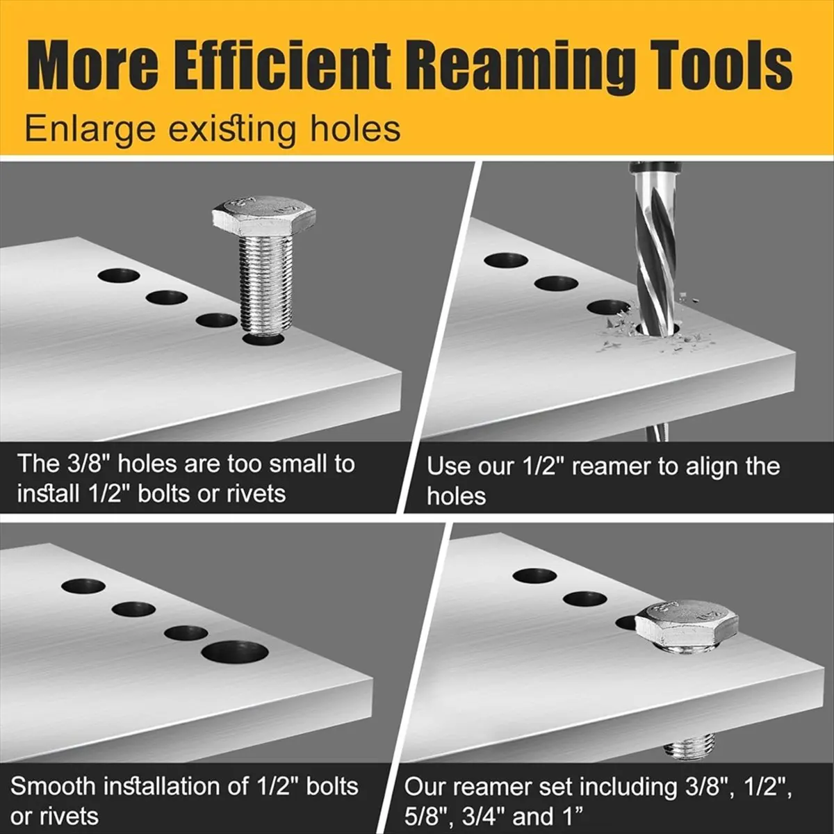L63A HSS Bridge Construction Reamer Set,3/8in 1/2in 5/8in 3/4in 1in Taper Bridge Reamer Drill Bit for Steel Metal Wood