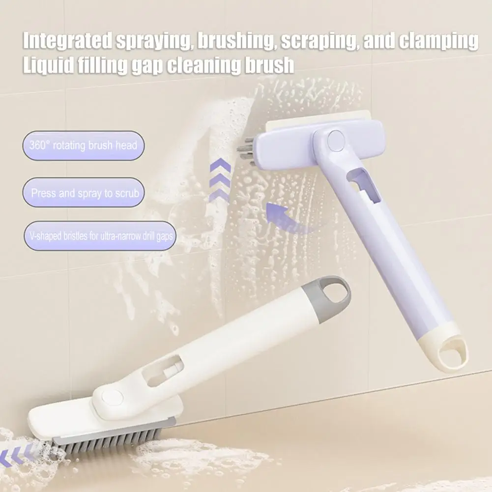 Bathroom Gap Cleaner 3-in-1 Brush with Spray Function V-shaped Bristles 360 Degree Rotating Brush Head Ultimate for Effortless