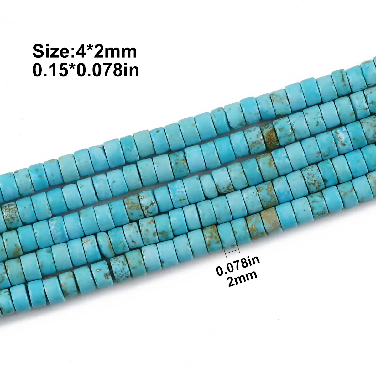 100Pcs 4*2mm Natural Stone Blue Turquoise Flat Round Loose Spacer Beads For DIY Jewelry Making Bracelet Necklaces Craft Supplies