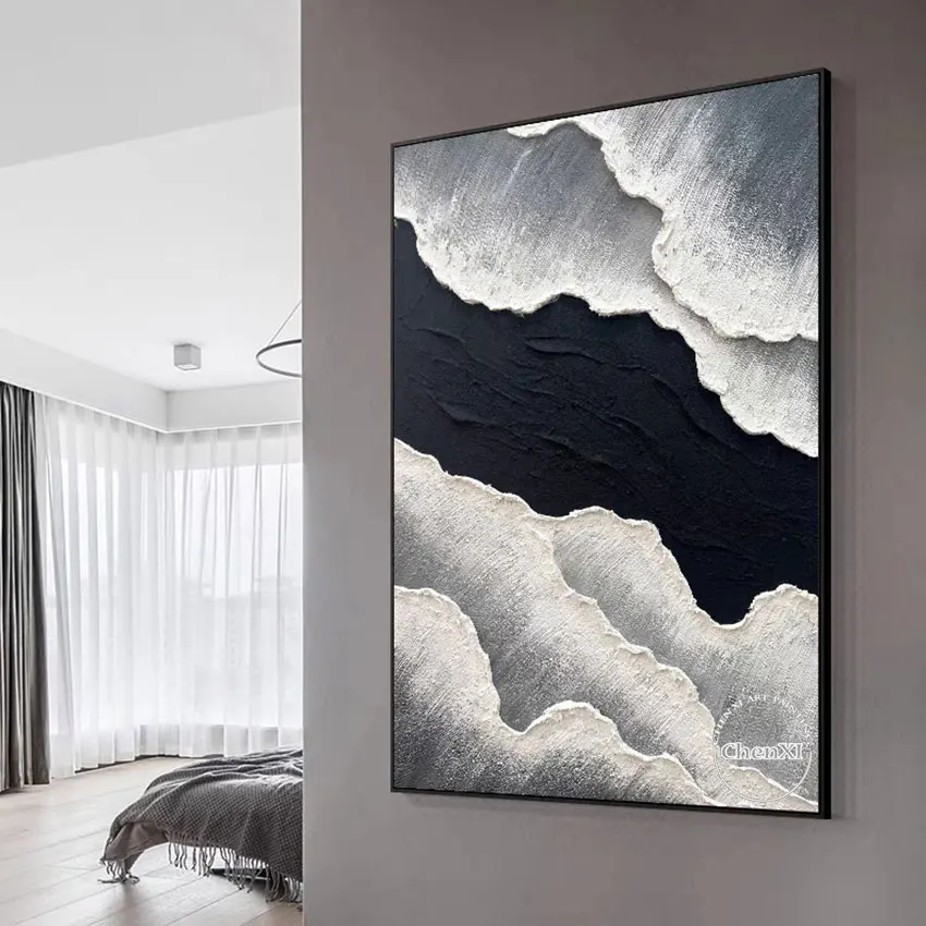 Wall Panel Art Black And White Abstract Texture Acrylic Painting Hot Selling Wall Hangings Artwork Pure Handmade Picture