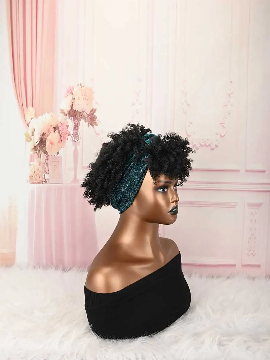 Headband Wig Curly Headband Wig With Bangs For Women Synthetic Afro Curly Hair Wig With Headband Attached Wigs