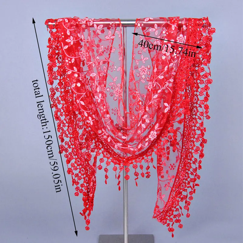 Fashion Women Lace Tassel Sheer Triangle Scarf Hollow Out Floral Shawls Scarves Female Baby Tassel Triangle Bufanda Mujer