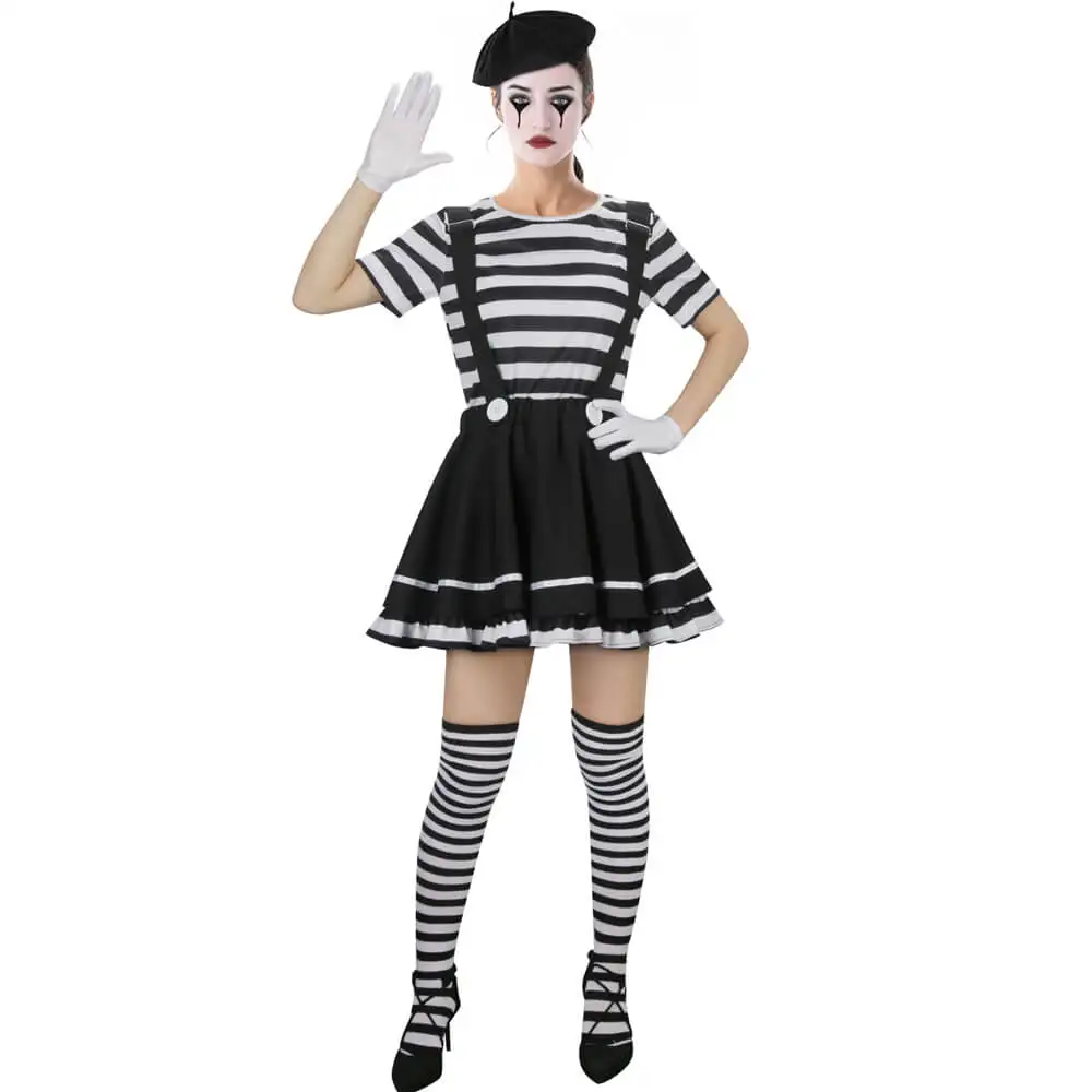 

Women's French Mime Artist Costume Cosplay Clown Halloween Party Outfits Fancy Dress