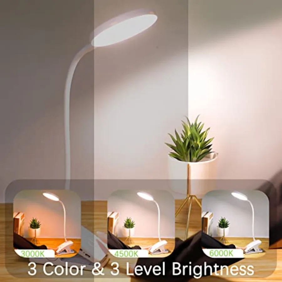 Dorm Room Essential Clip on Light Wall-Mounted, 3 Color Portable Desk Light Mini Clip Lamp, Battery Operation Small Desk Lamp w