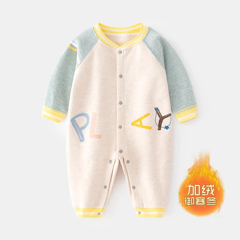 Baby Jumpsuit Fleece-lined Newborn Rompers Thickened Thermal Underwear Clothes Autumn and Winter Brushed Baby's Romper