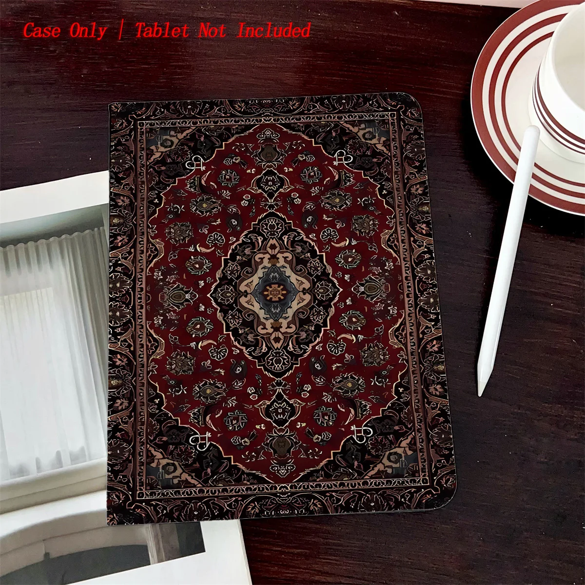 Shockproof Book-Style iPad Cover with Pen Slot & Vintage Print for Multiple Apple Models, Durable Anti-Impact