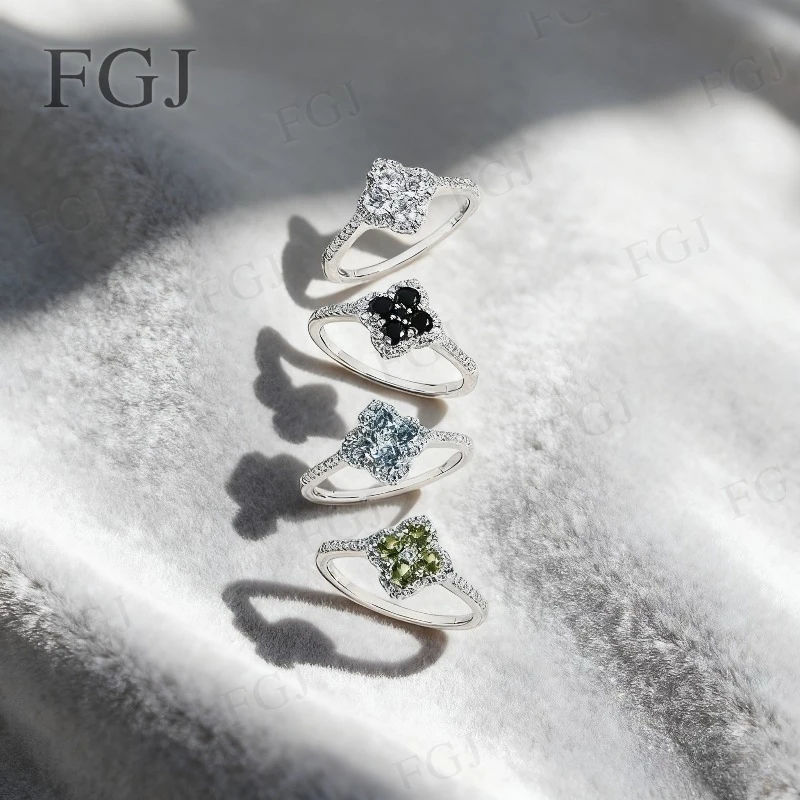

Custom Ring Moissanite/Paraiba Zircon/Peridot 5- Flowers Ring 925 Sterling Silver Sparkling Jewelry Outfit Accessories For Women