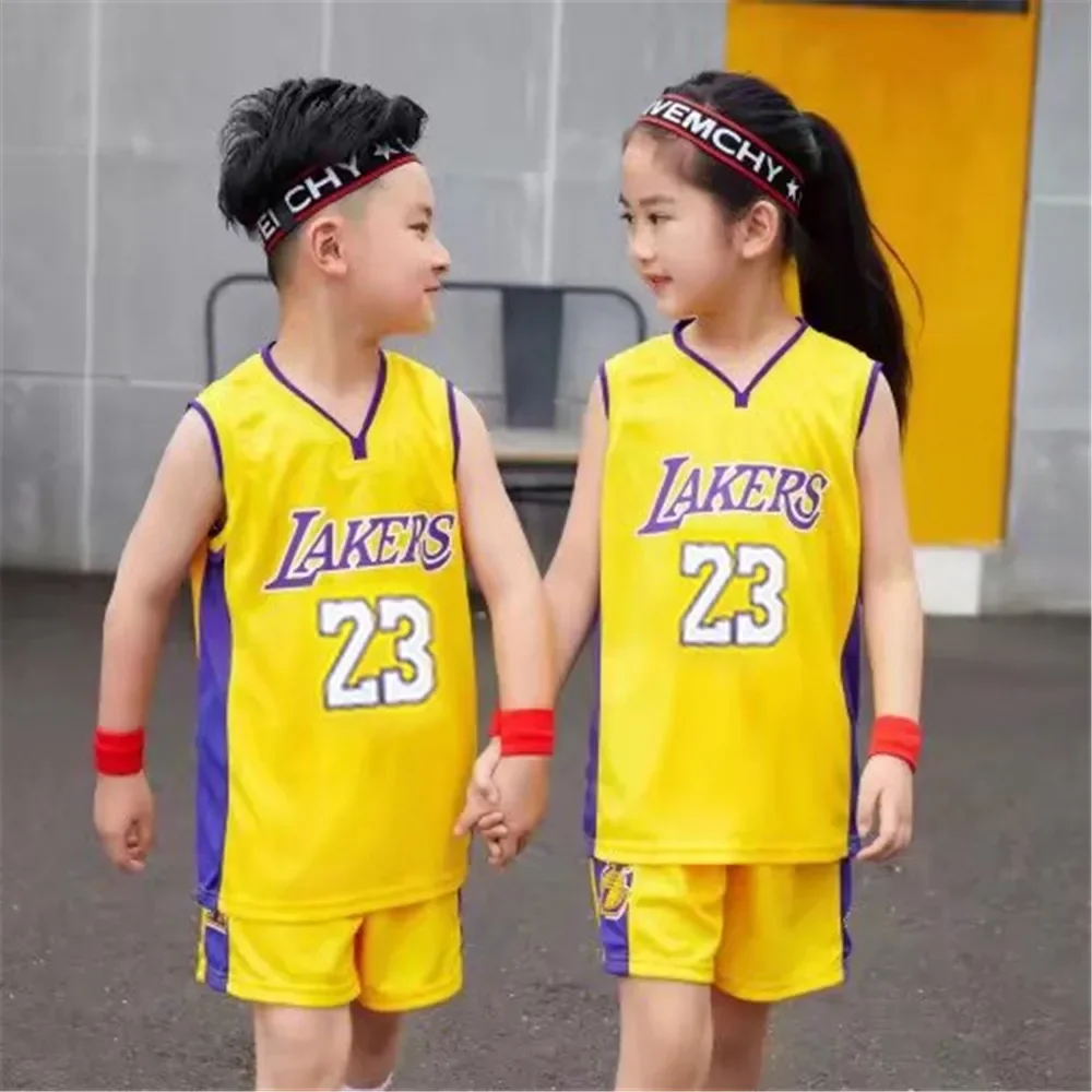 NEW 24/25 Children\'s clothing suit boy girl Fans Basketball Jerseys Lakers 23 game team uniform training Vest and shorts