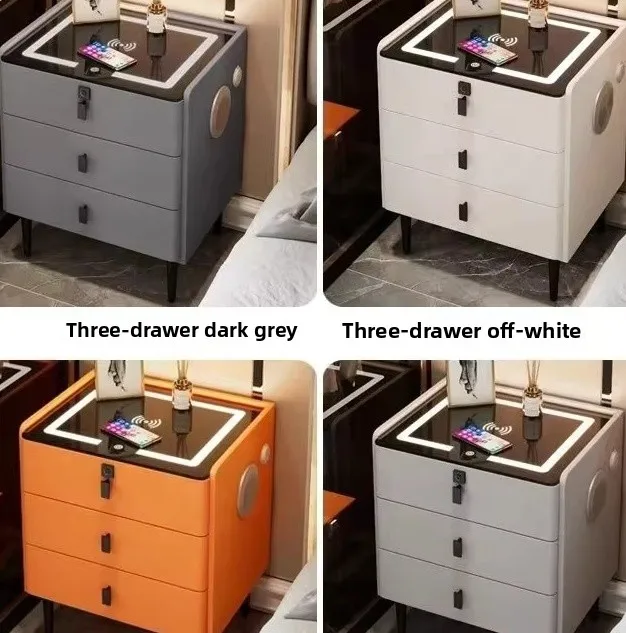 أثاث غرفة نوم طاولة بجانب السرير خشبية ذكية فاخرة طاولة بجانب السرير حديثة مع شحن لاسلكي USB