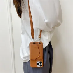 Trendy Crossbody lanyard leather wallet case for iPhone 16 17 15 16Pro 14 15pro 11 13 Pro Max 12 13pro makeup mirror phone bag