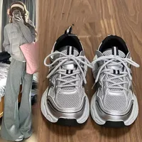 Ji Jingyi Summer 2025 Silver Grey Dad Casual Sports Shoes Women's High Value Heightening Leisure Running Shoes Rubber Sole