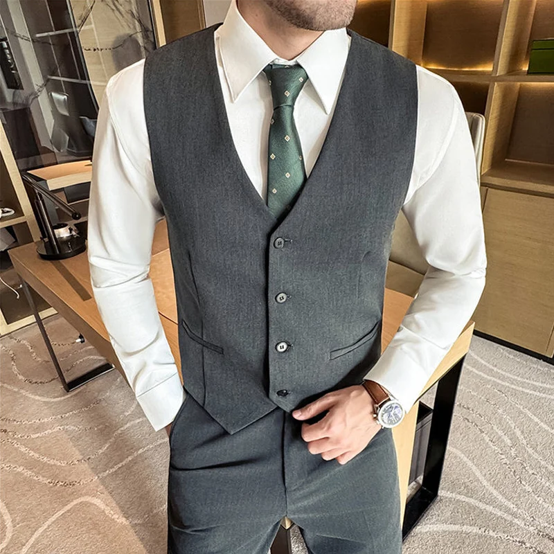 Business Simple Sleeveless Men Suits Vest Jackets Slim Fit Single Breasted Men's Waistcoat Groom Wedding Banquet Chaleco Hombre