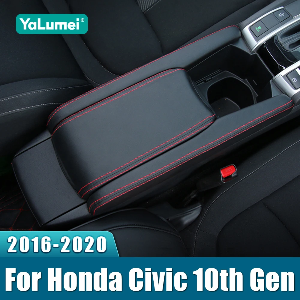 Für Honda Civic 10th Gen 2016 2017 2018 2019 2020 Civic X FC PU Leder Auto Armlehne Box Abdeckung Fall Trim Aufkleber Zubehör