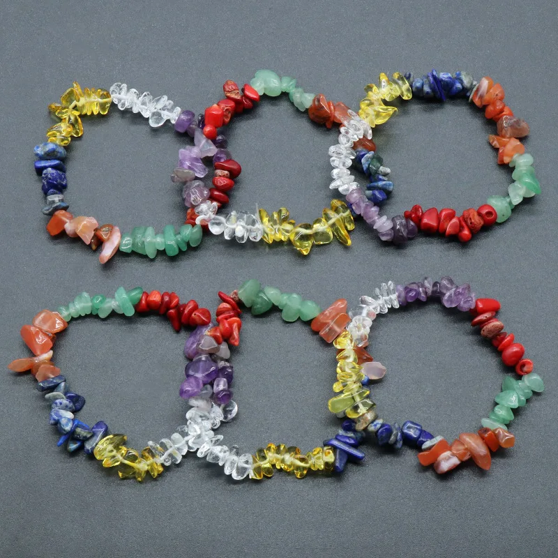 Wholesale 10pcs/lot Seven Chakra Irregular Gallet Beads Reiki Healing Handmade Stretch Bracelets & Bangles Gift Jewelry