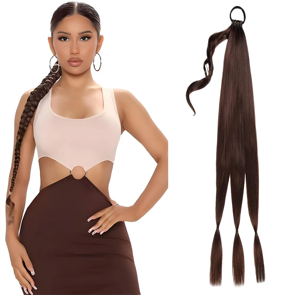 2/33  DIY Braiding Hair Ponytail Extensions, 30 Inch High Temperature Synthetic Wrap Around Ponytail Hairpieces with Elastic Tie