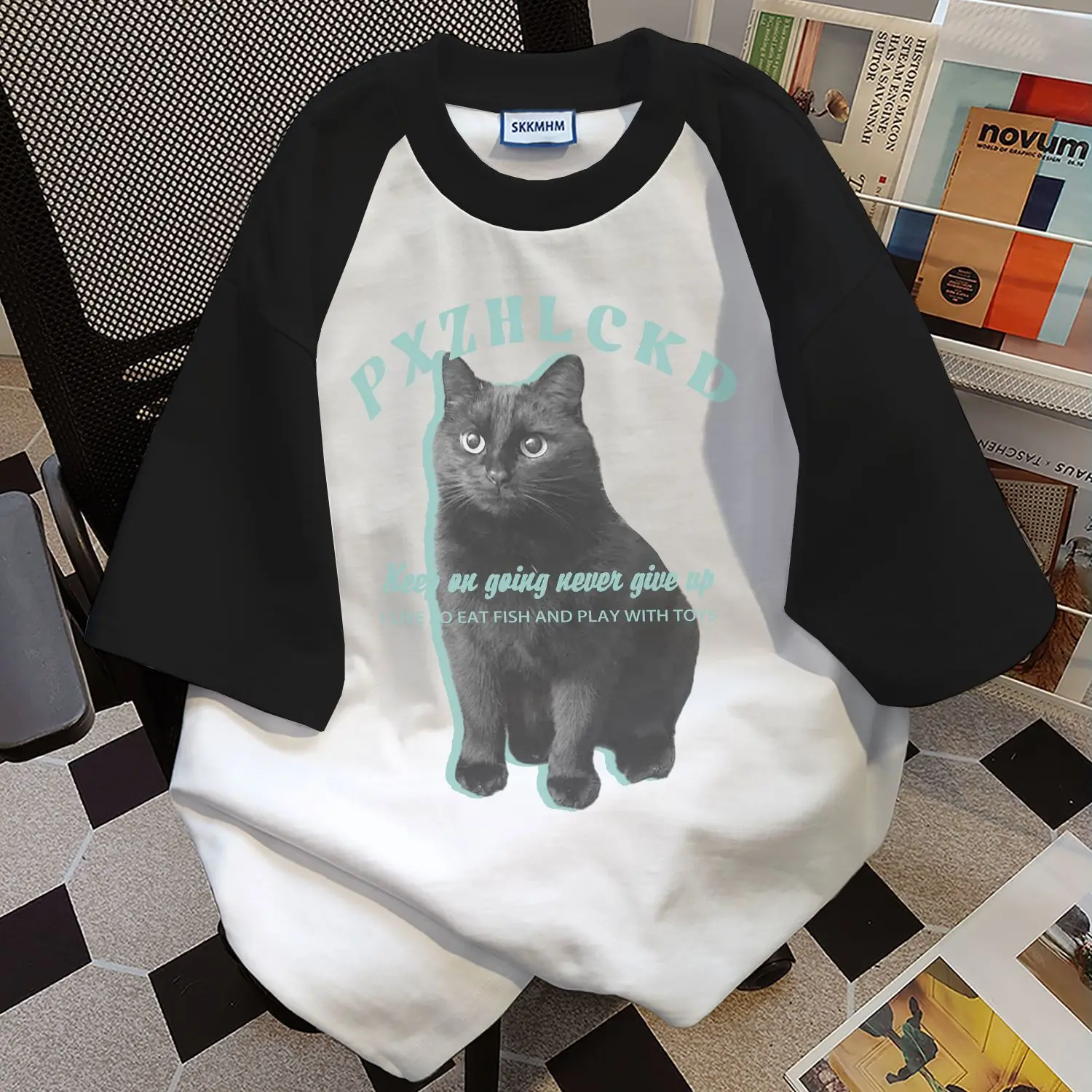 Summer High Street Men and Women Trendy Personality Kitten Printed Round Neck Short Sleeve Couple Loose Casual T-shirt Top y2k