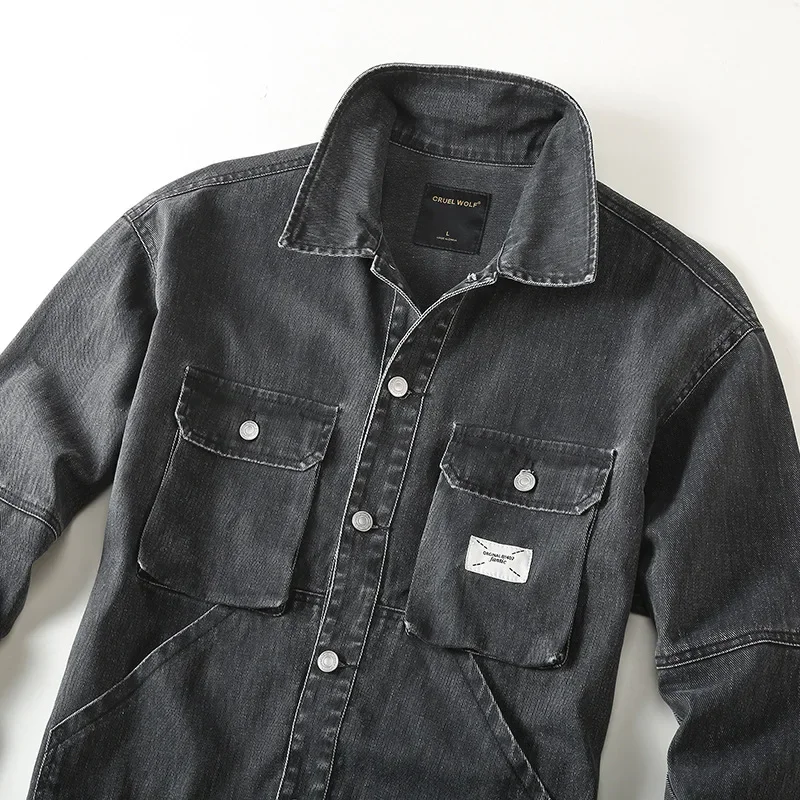 ربيع جديد الرجال الدنيم معطف Vintage السترات الصلبة معاطف رفض طوق كم كامل واحدة الصدر المفتوحة غرزة سترة غير رسمية الرجال