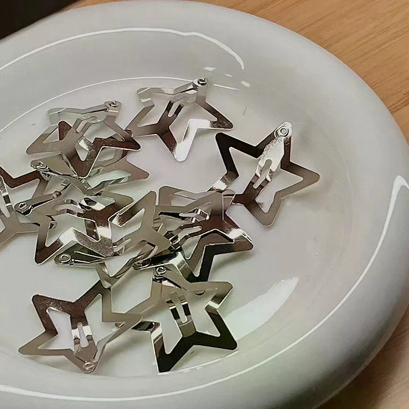 5PCS Fashion Silver Color Star Hairpins For Women Stars Metal Snap Hair Clips Girls Side Hair Grip Barrettes Hair Accessories