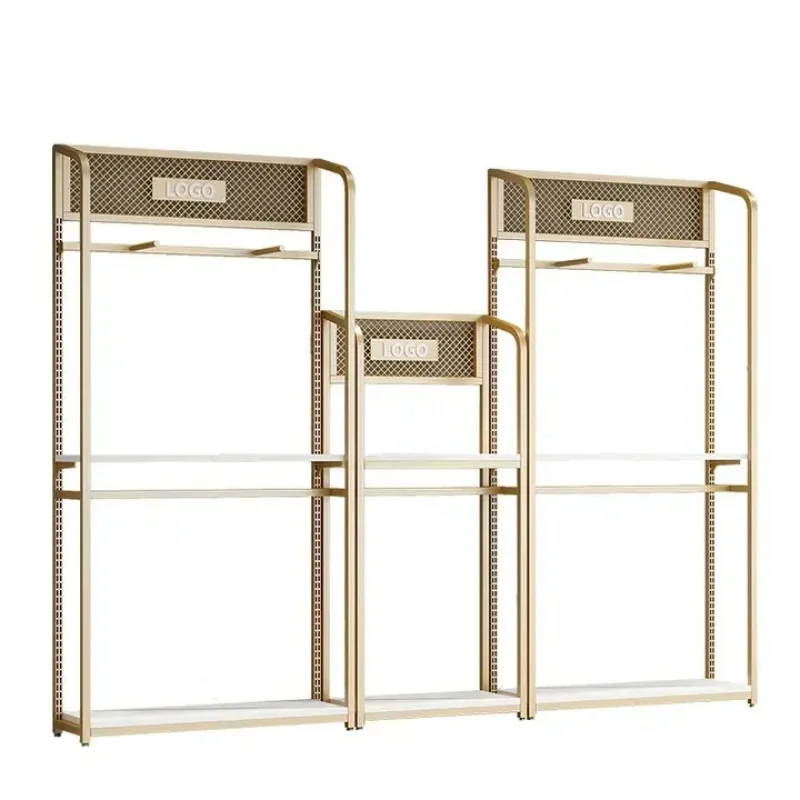 

Custom. clothing store display rack metal clothes stand standing garment shelves stainless steel luxury clothing rack for b