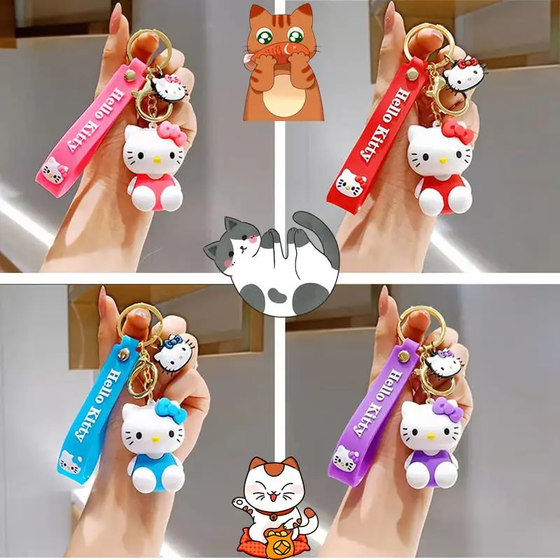 Kawaii Sanrio Hello Kitty Keychain Cartoon Doll Cute Kitty Pvc Key Chain Soft Rubber Car Key Ring Women Bag Pendant Girl Gift