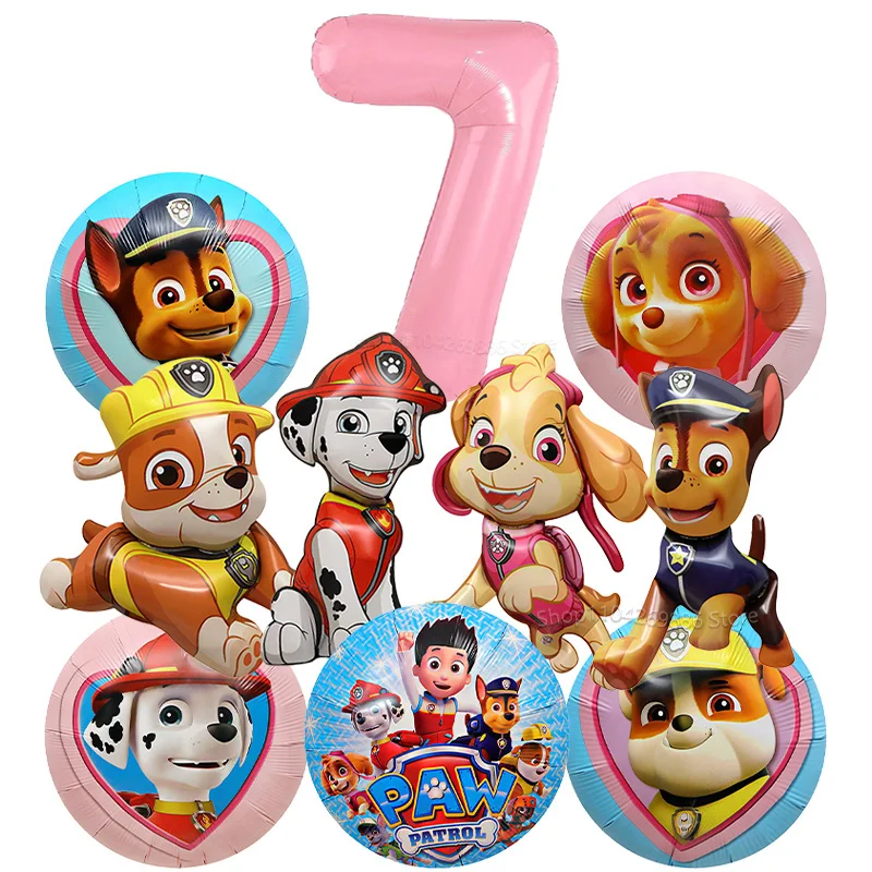 10-teiliges Paw Patrol Ballon-Set Hunde-Folienballons 32 Zoll Blau Rosa Zahlenballon für Kinder 1-9. Geburtstag Party-Dekoration für Jungen & Mädchen