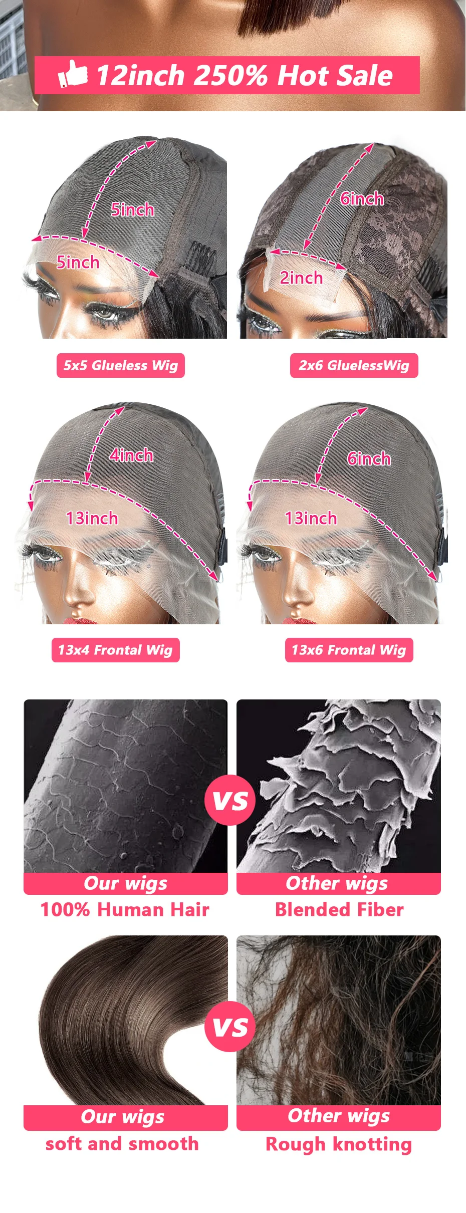 # 2 Schokoladenbraune 5x5 2x6 Front Lace Glueless Perücke 13x4 Knochenglatte Bob-Perücken 100% Echthaar Rohes Vietnamesisches Super Double Drawn – Detail 8