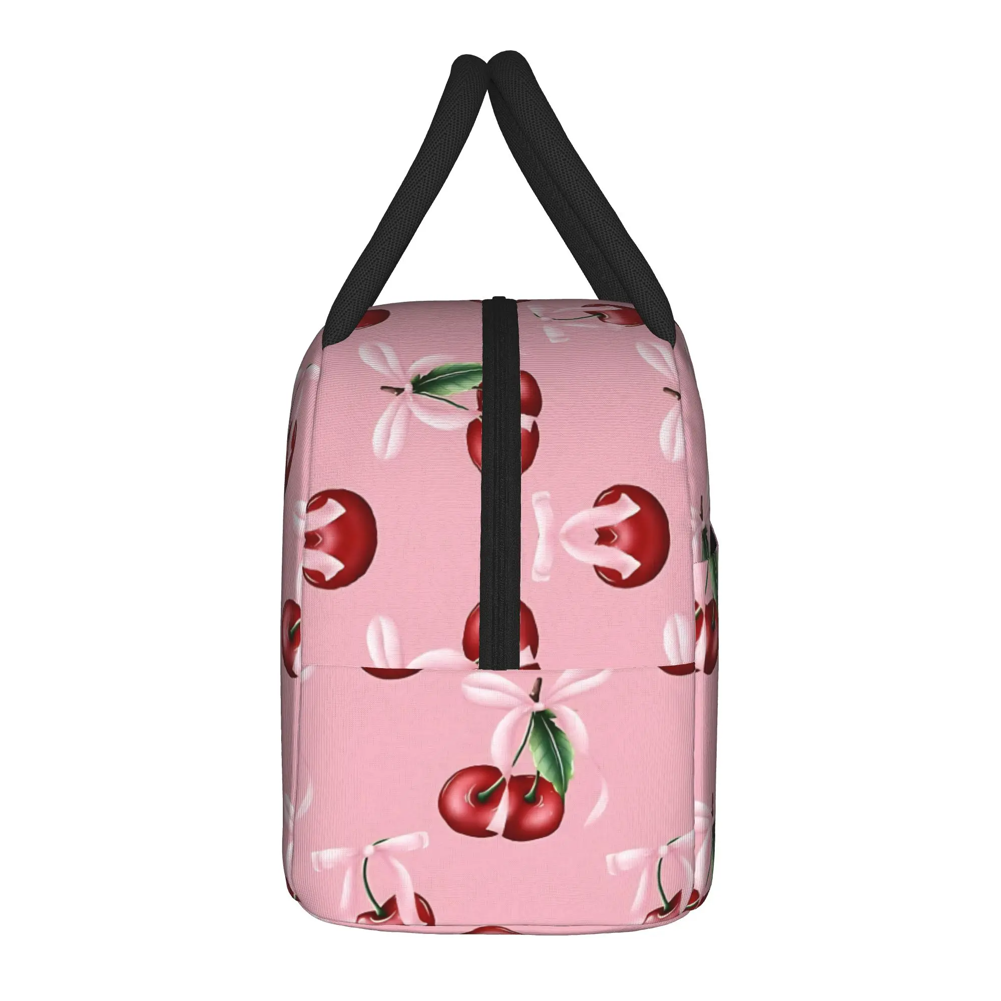 Coquette aesthetic pink  Insulated Lunch Bag Cooler Bag Reusable,Lunch Container Pink Bow Cherry High Capacity Tote Lunch Box