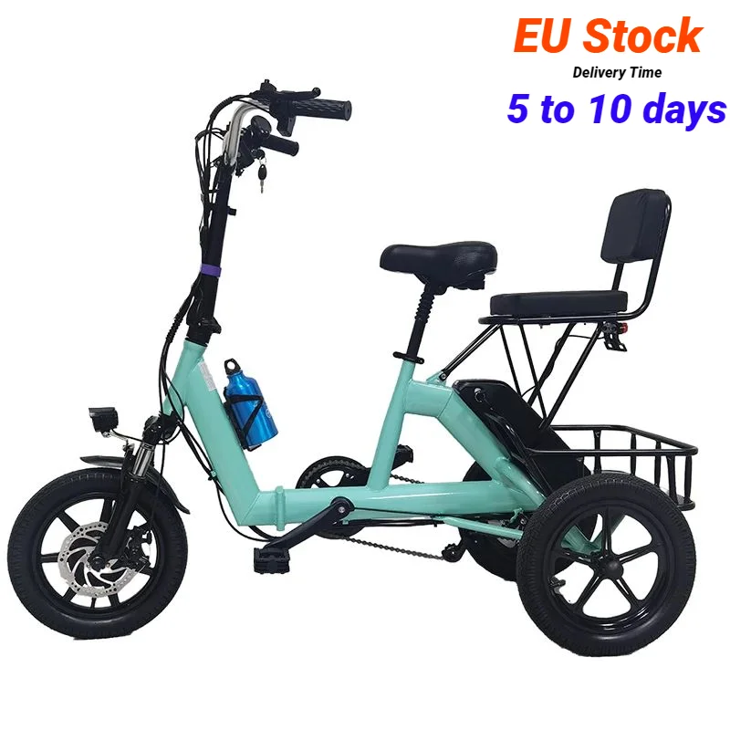 EU Stock14 Inch Folding Electric Tricycle For Senior 48V Three-wheel Electric Bicycle Adult 2 Basket Seat Small Pedal ebike