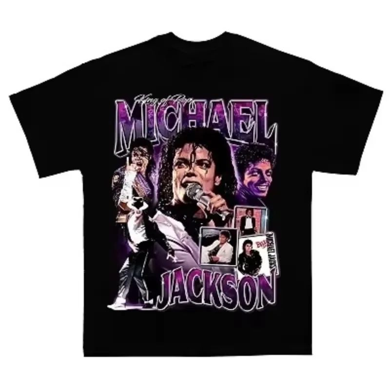 2026 New Michael Jackson Vintage Multi Portrait Collage Print Pop Singer Fans T Shirt Black Crew Neck Tee