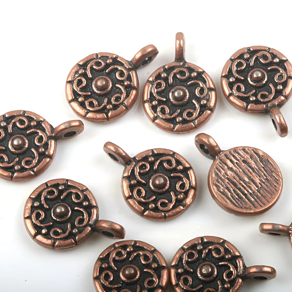 20pcs 9mm Antiqued Copper Tone Crafted Flower Design Drop Charms H1939 Charms for Jewelry Making