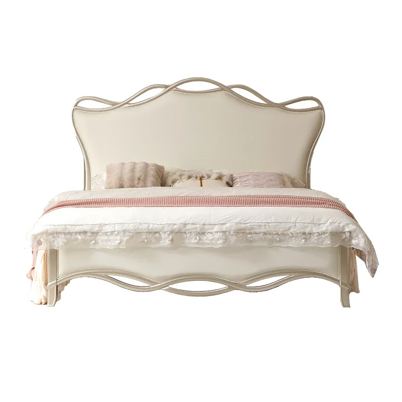 

American light luxury bed solid wood master bedroom double modern simple European new French ribbon wedding bed