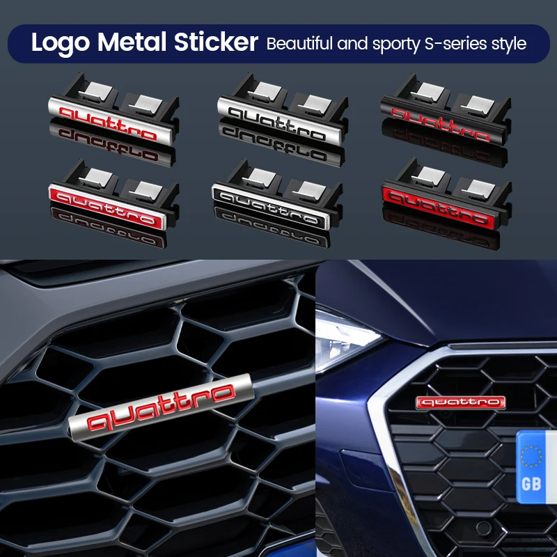 6 colors Metal Quattro Logo Front Grill Badge Emblem Sticker Decals for Audi A3 A4 A5 A6 A7 A8 S3 S4 S5 S6 Q3 Q5 Q7 Car Styling