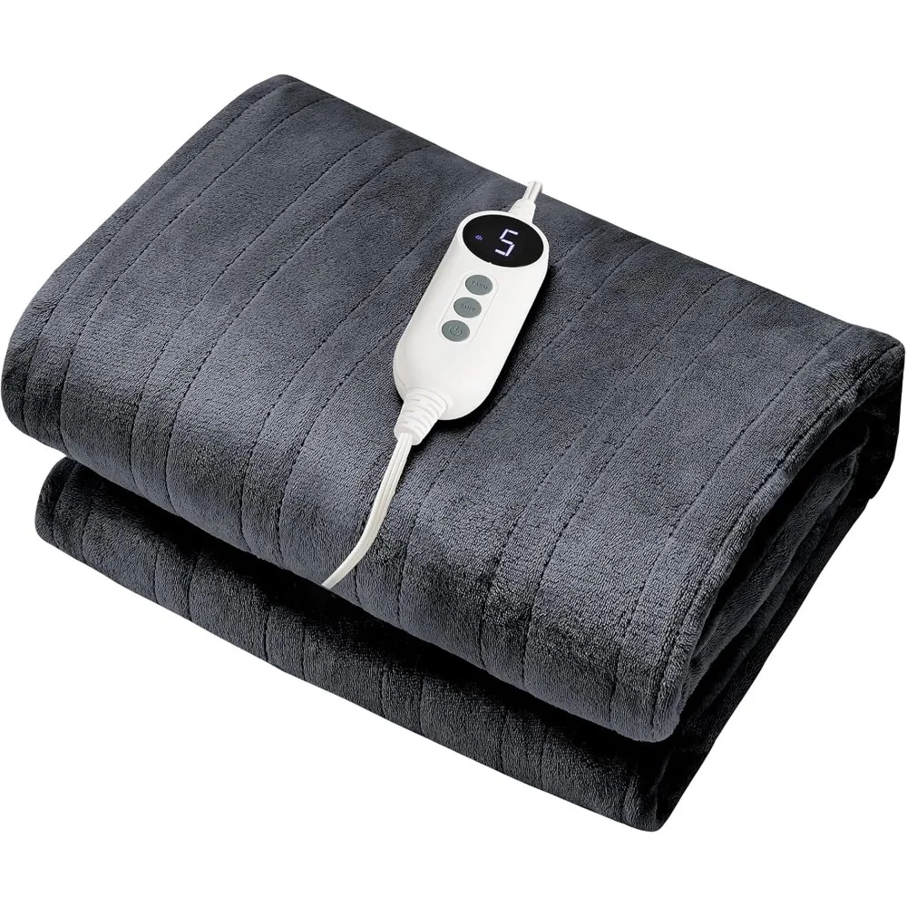 

Уютное 2-слойное фланелевое электрическое одеяло, 50x60 дюймов, 9 режимов нагрева, таймеры автоматического выключения