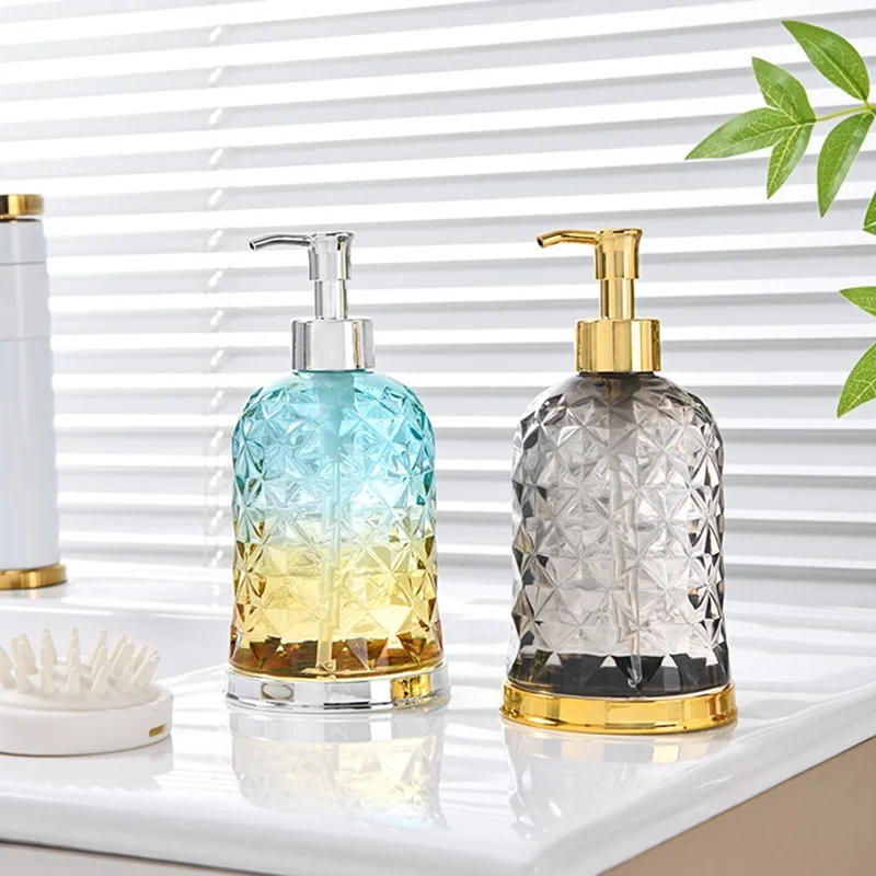 Gradient Embossed Dispenser,  Modern Press Pump Refillable Dispenser for Liquid Soap, Shampoo, Essential Oil